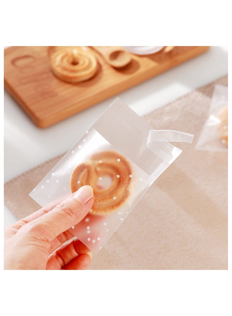 300 Count Snack Storage Bags, Clear Matted Dotted Self Adhesive Cookie Snack Bags BPA Free Food Storage Bags for Bakery Treat Candies Dessert Chocolate (2.75