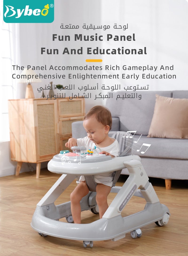 3 in 1 Baby Walker With Building Block Table Adjustable Height Multifunction and Big Comfortable Seat Cushion, Detachable Trampoline Mat for Infants Children