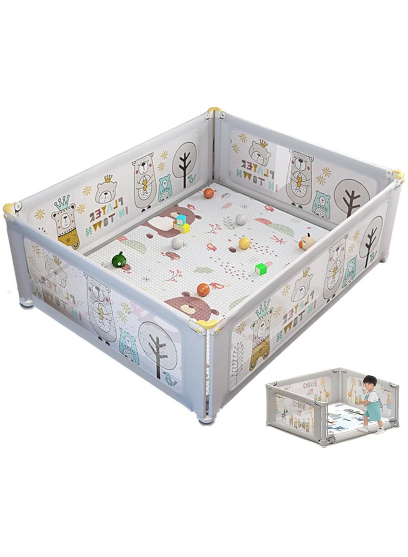 Baby Playpen Playpen for baby with Integrated dustproof bottom cloth & Suction Cup Baby Safe Activity Center Adjustable fence Baby Playards Baby Bumper Foam Playpen Breathable Mesh