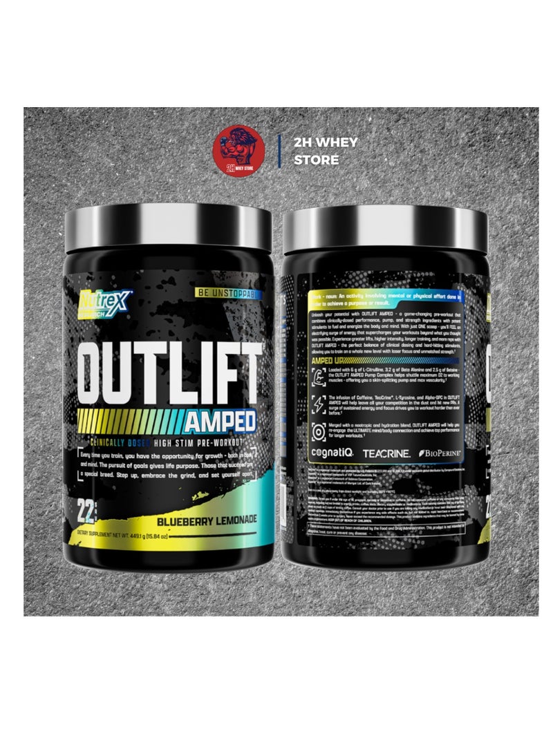 Outlift Amped High Stim Pre Workout  BlueberryLemonade 22 servings 449.1g