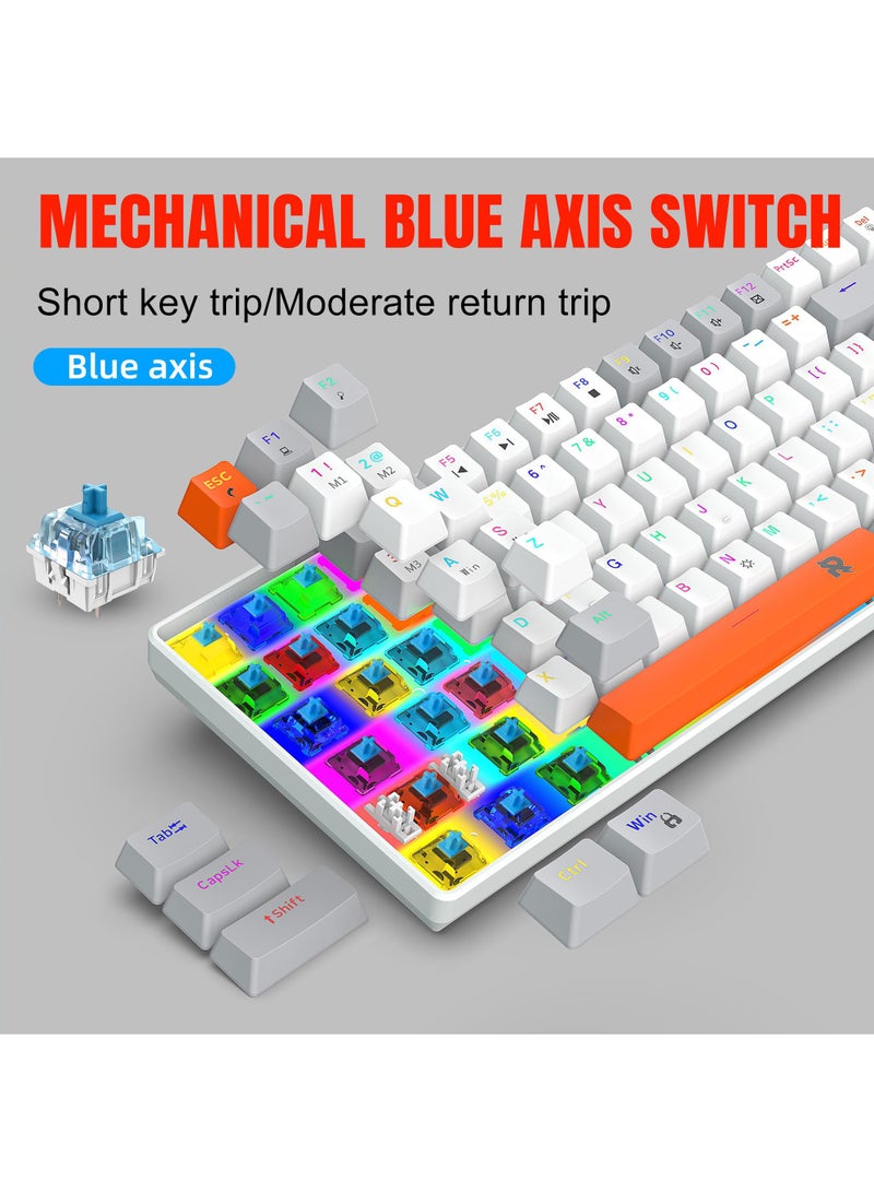 ROCK POW 84 Keys 70% Mechanical Gaming Keyboard RGB Backlit Ultra-Compact, Waterproof Mini Compact Keyboard for PC/Mac Gamer Typist Easy Carry on Trip Blue Switch