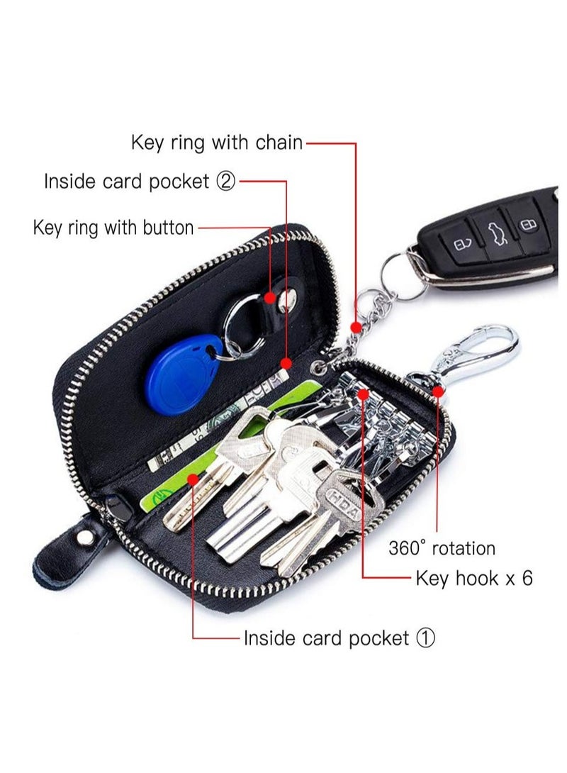 Car key Case, Leather Car Smart Key Fob Case, Portable Car Key Organizer Case, Keyring Zipper Bag, with Keychain,  for Men and Women