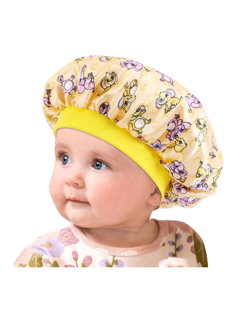 Stain Bonnet for Baby Wide Bonnet Silk  Night Sleep Cap for Toddler Hair Child Shower Cap Teens Kids, Children Infant Newborn Babies Girls for Natural Hair Kids Children Infant Yellow