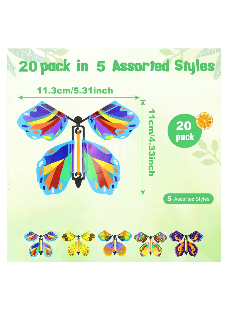 20 PCS Flying Butterfly Toy, Magic Wind Up Flying Butterfly Surprise Box Wind Up Butterfly Surprise Toy for Wedding Birthday Party Book and Greeting Cards(5 Styles)