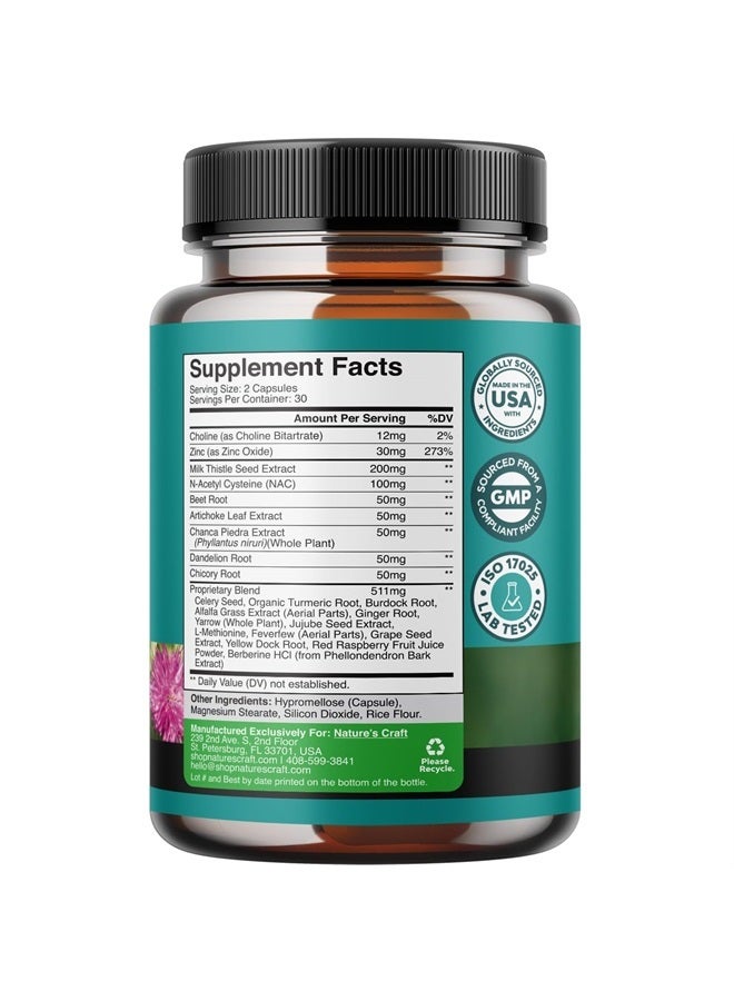 Liver Support Supplement with NAC - Herbal Liver Supplement with N Acetyl Cysteine Silymarin Milk Thistle Extract Dandelion Root Artichoke Extract Choline Bitartrate and Berberine for Liver Cleanse