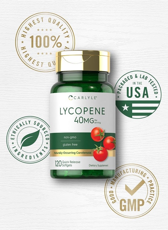 Lycopene 40mg | 120 Softgels | Naturally-Occurring Carotenoid | Non-GMO & Gluten Free Supplement