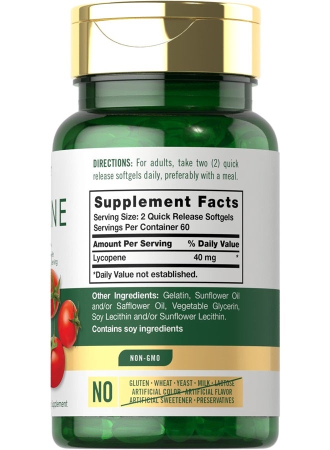 Lycopene 40mg | 120 Softgels | Naturally-Occurring Carotenoid | Non-GMO & Gluten Free Supplement