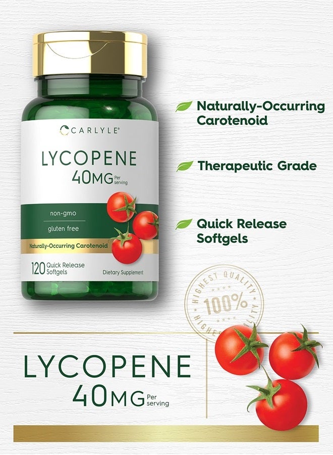 Lycopene 40mg | 120 Softgels | Naturally-Occurring Carotenoid | Non-GMO & Gluten Free Supplement