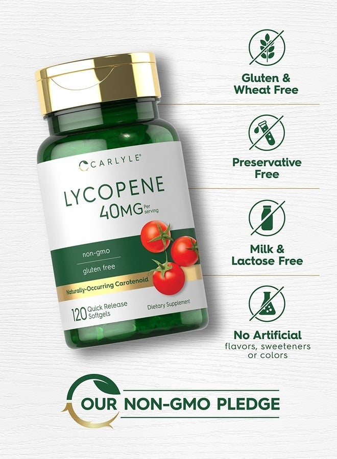 Lycopene 40mg | 120 Softgels | Naturally-Occurring Carotenoid | Non-GMO & Gluten Free Supplement