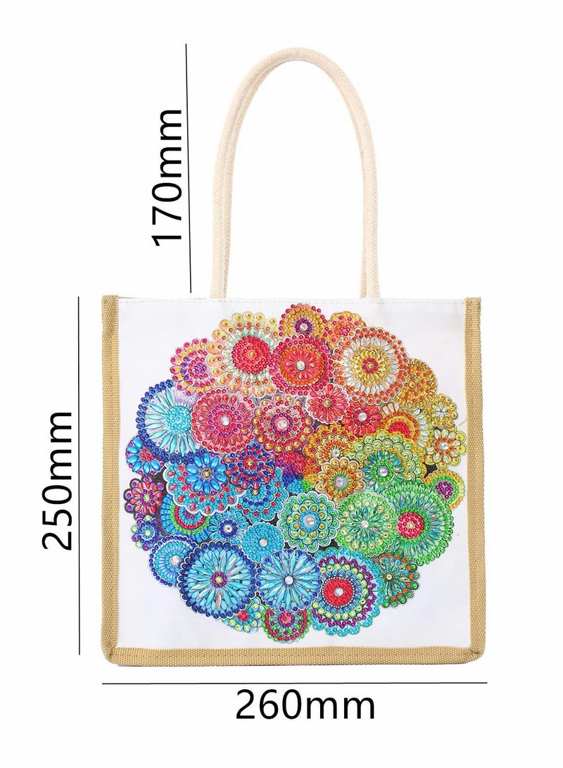 Mandala Diamond Painting Tote Bag,5D DIY Rhinestone Cross Stitch Shopping Bags Paint by Number Gems Art Craft Handmade Shoulder Bag Reusable Canvas Grocery Bag for Women Gift