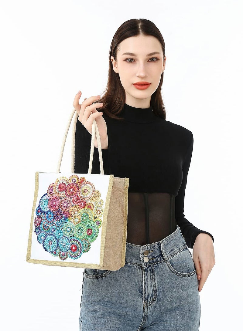 Mandala Diamond Painting Tote Bag,5D DIY Rhinestone Cross Stitch Shopping Bags Paint by Number Gems Art Craft Handmade Shoulder Bag Reusable Canvas Grocery Bag for Women Gift