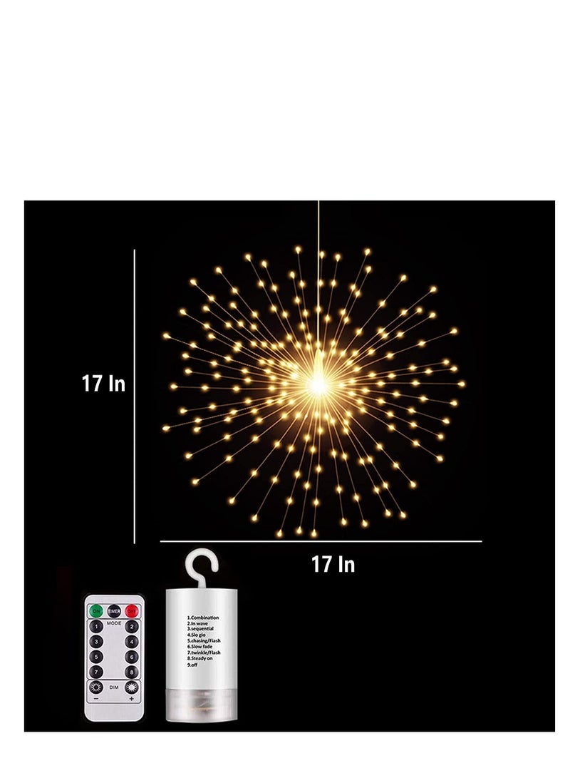 200LED Hanging Sphere Lights Battery Operated Starburst Lights 8 Modes Dimmable Remote Control Waterproof Fairy Lights Copper Wire Lights Indoors Outdoors festival Decoration Warm White