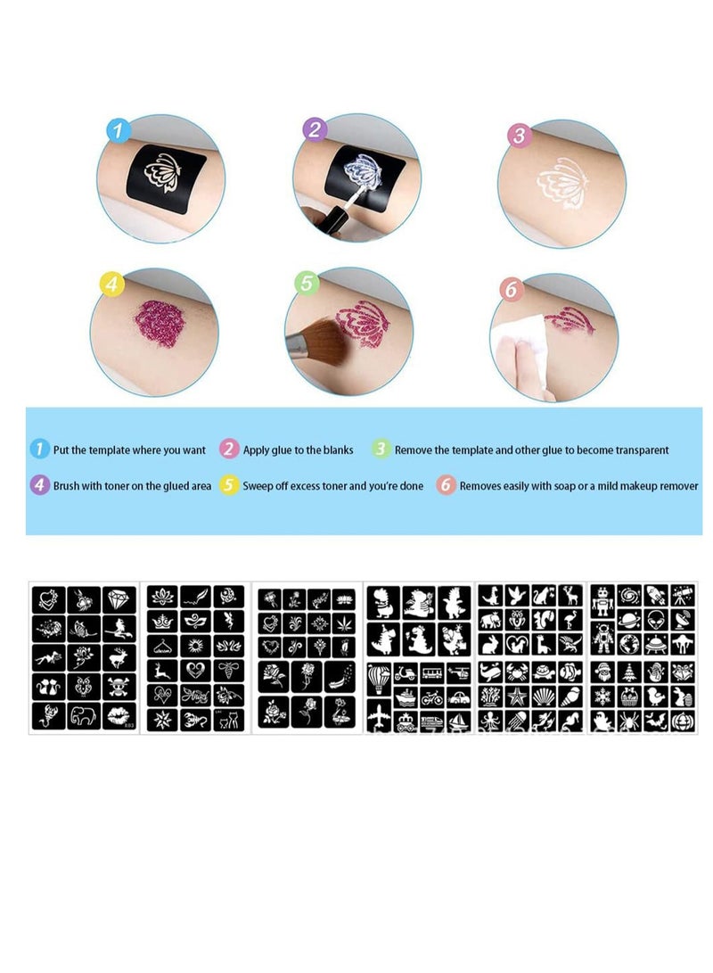 Glitter Temporary Tattoo Kit for Kids 50 Body Glitter Powder Waterproof Body Flash Tattoos Set Body Nail Art, Body Glitter Festival Party for Kids and Adults
