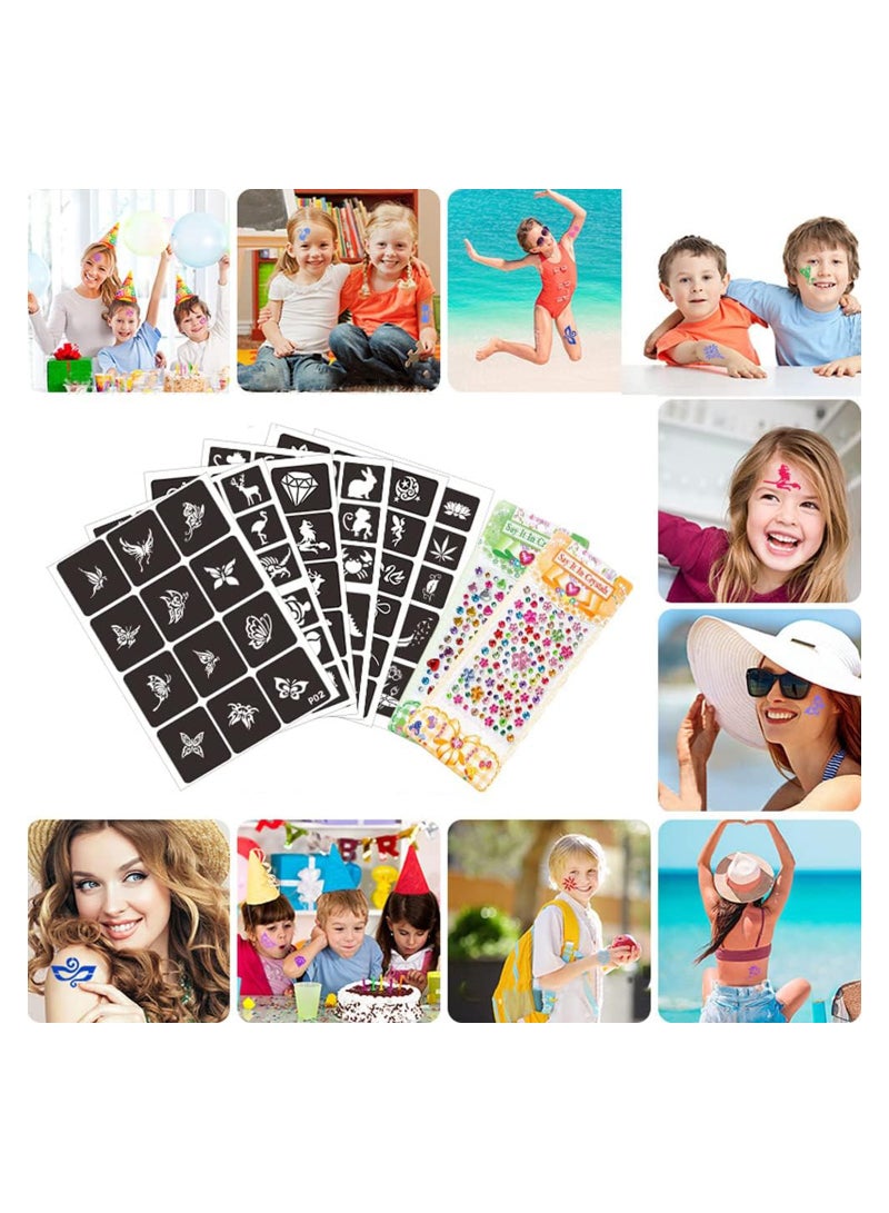 Glitter Temporary Tattoo Kit for Kids 50 Body Glitter Powder Waterproof Body Flash Tattoos Set Body Nail Art, Body Glitter Festival Party for Kids and Adults