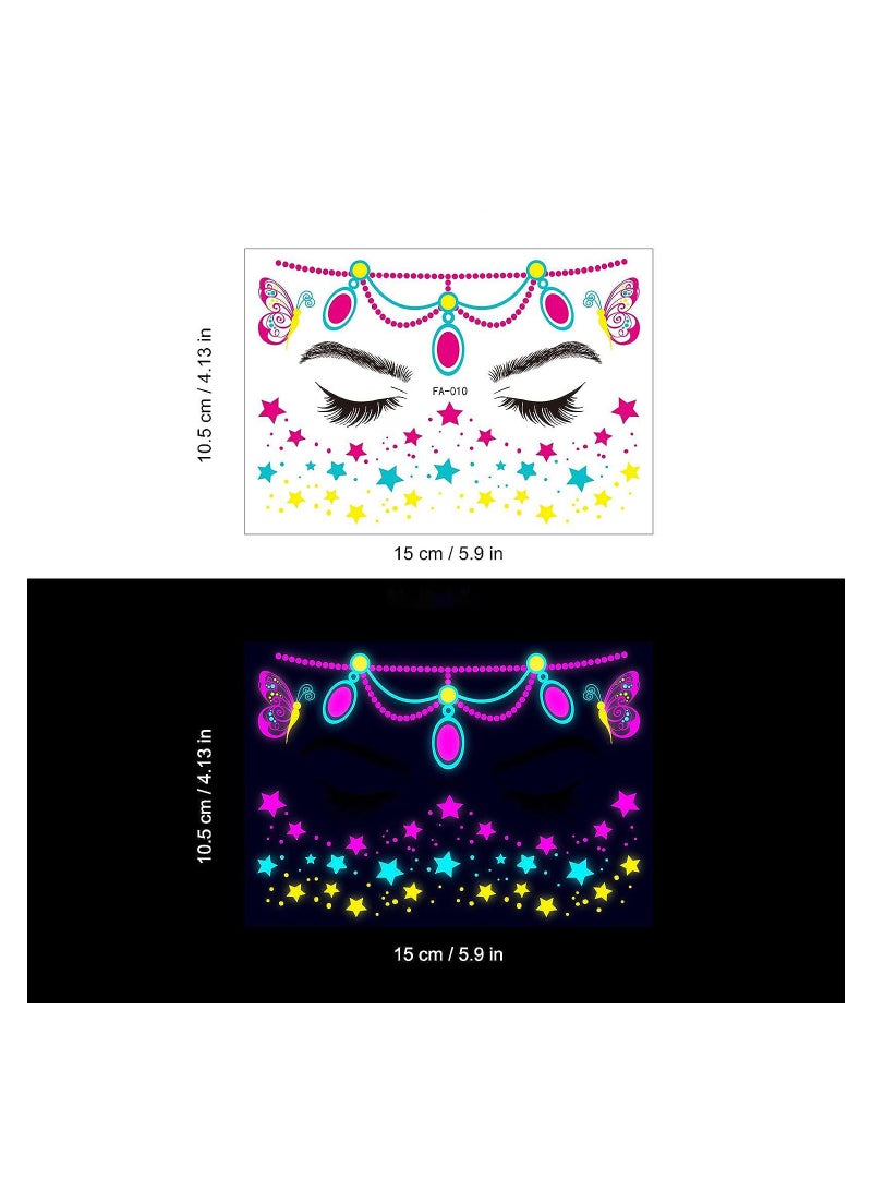 Glow In The Dark Tattoos for Adults, 8 Sheets Blacklight UV Neon Glow Temporary Tattoos Makeup Butterfly Tattoos Stickers for Glow In The Dark Party Supplies