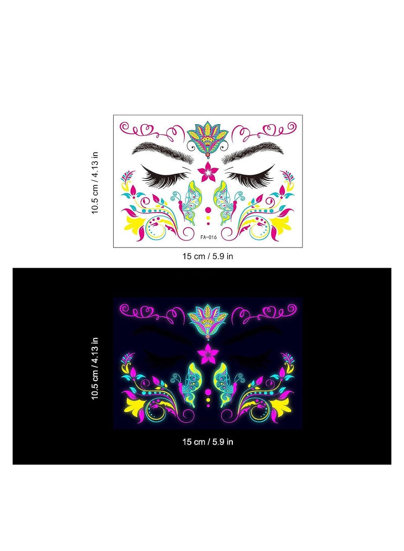 Glow In The Dark Tattoos for Adults, 8 Sheets Blacklight UV Neon Glow Temporary Tattoos Makeup Butterfly Tattoos Stickers for Glow In The Dark Party Supplies