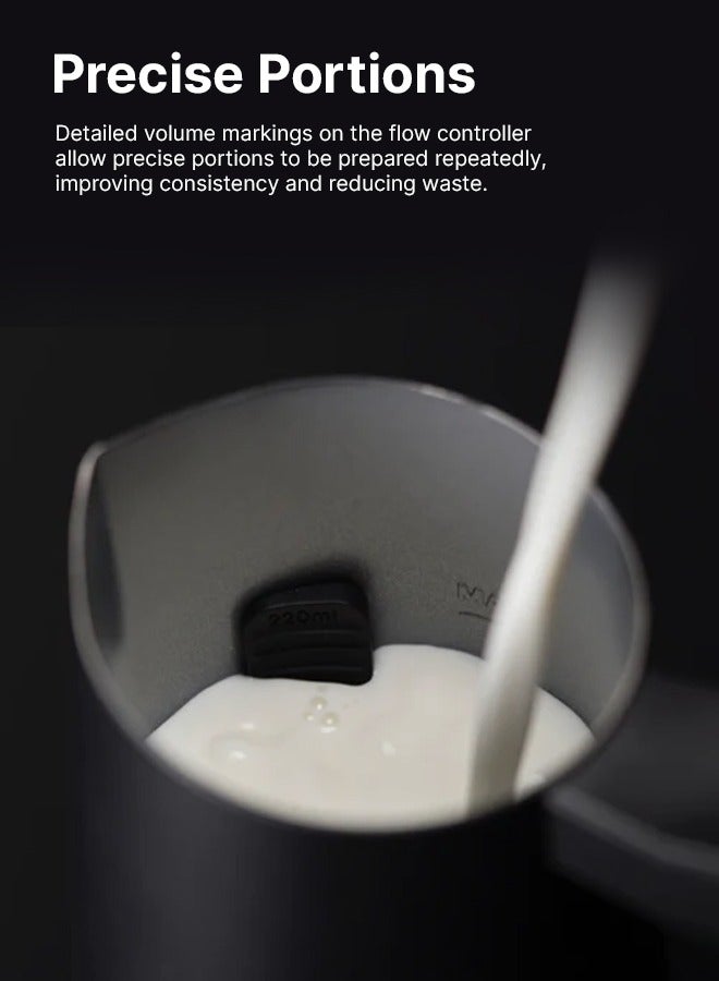 NanoFoamer Pro | Hands-free Milk Foamer Superfine Smoothest Milk Heating & Foaming, for Dairy & Plant-based Milks, for Barista, Amateurs, Home, Bar, Office Use, 220 A/C Connection - Black