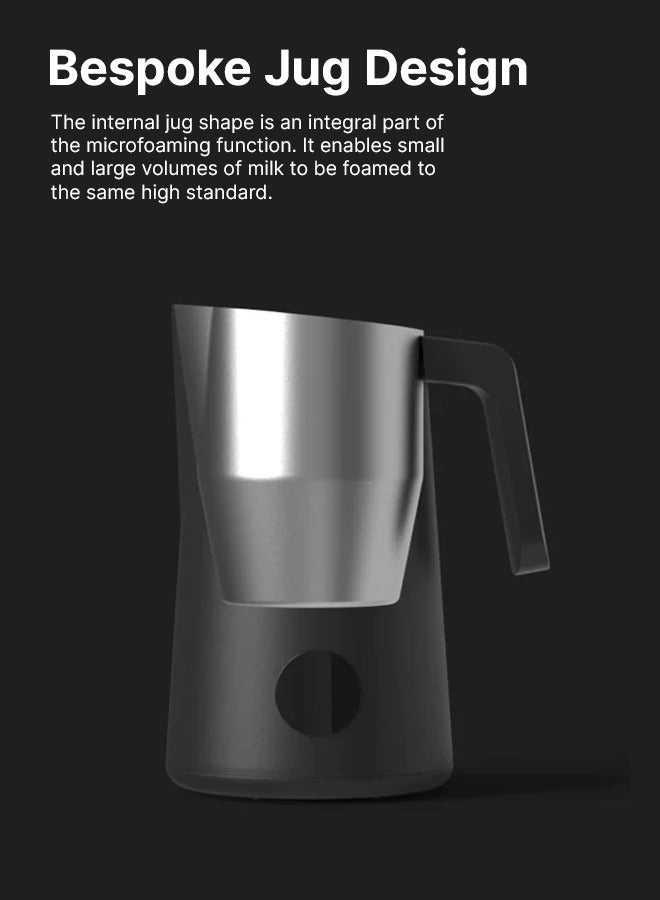 NanoFoamer Pro | Hands-free Milk Foamer Superfine Smoothest Milk Heating & Foaming, for Dairy & Plant-based Milks, for Barista, Amateurs, Home, Bar, Office Use, 220 A/C Connection - Black