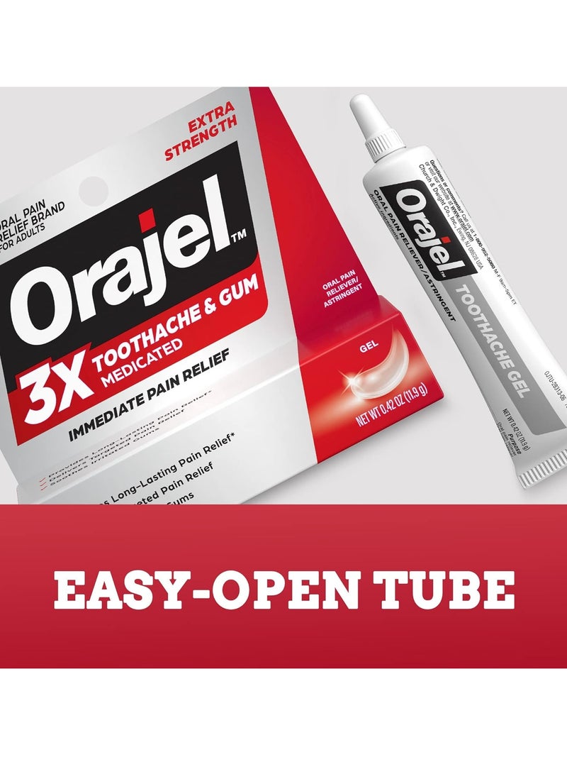 Orajel 3X for Toothache & Gum Pain: Maximum Gel Tube 0.42oz - From #1 Oral Pain Relief Brand - Orajel for Instant Pain Relief