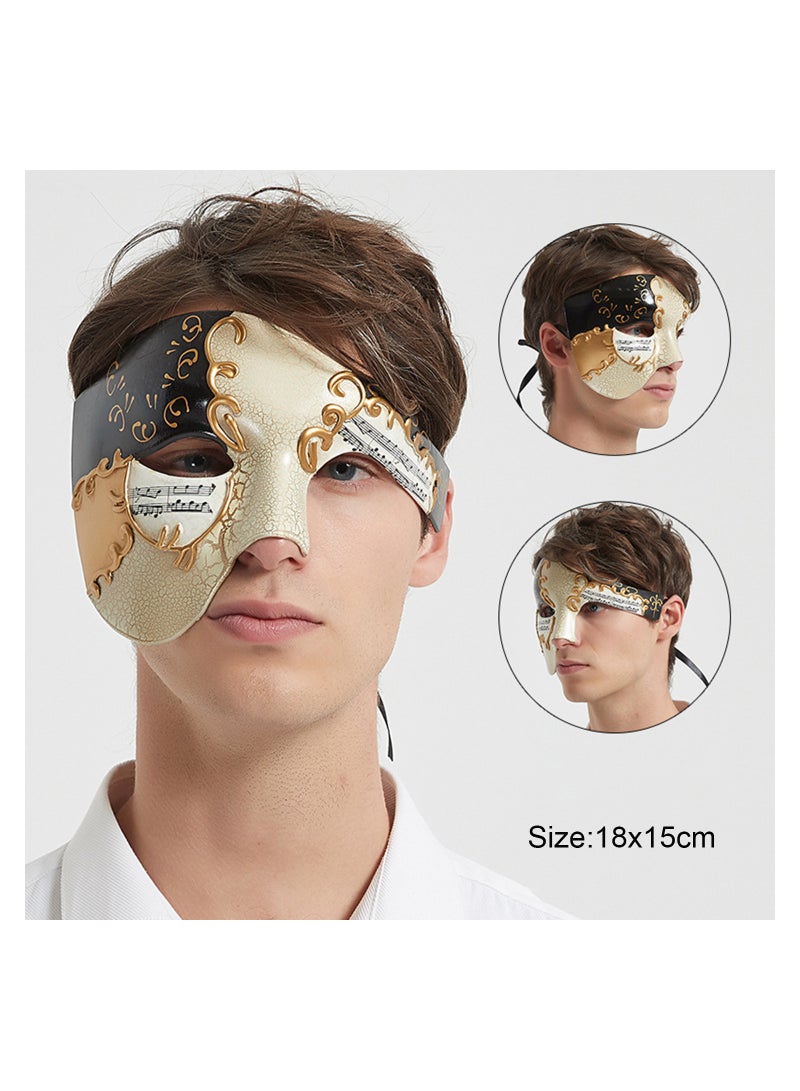Mens Masquerade Mask Phantom of The Opera Mask and Silk Necktie Set Venetian Half Face Ball Mask for Costume Parties