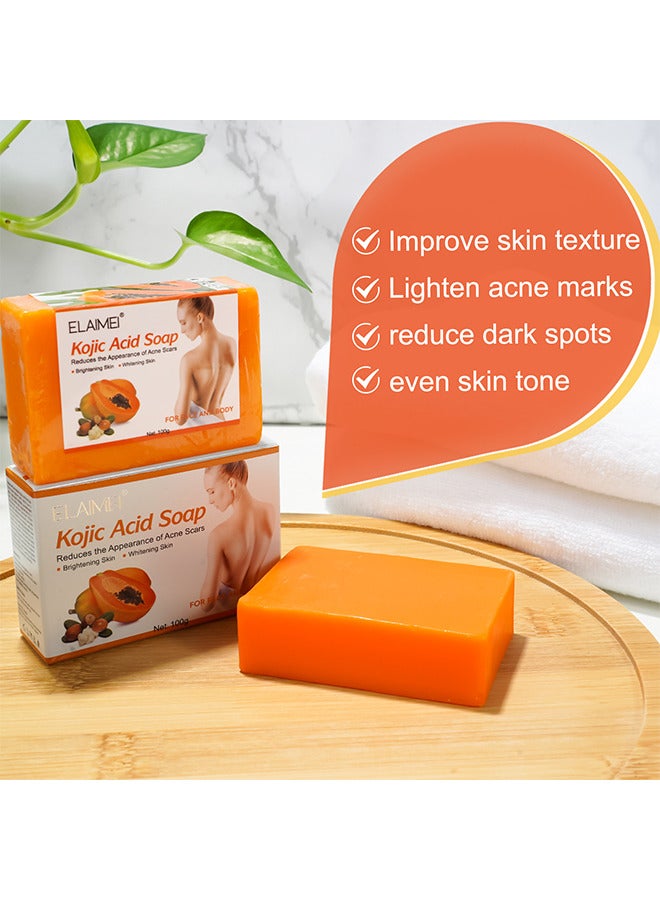 Kojic Acid Soap For Hyperpigmentation, Kojic And Papaya Soap For Brighter Skin, Reduce Acne, Cleanse Scars And Even Skin Tone, Bath Soap For Face And Body, Keep Skin Moist, Smooth, Shiny 100G