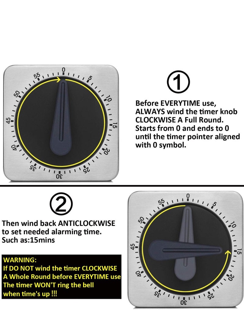 Timer Kitchen Timer 60 Minute Timing with 80dB Alarm Sound Magnetic Countdown Timer Home Baking Cooking Steaming Manual Timer Stainless Steel Face Mechanical Timer New Timer