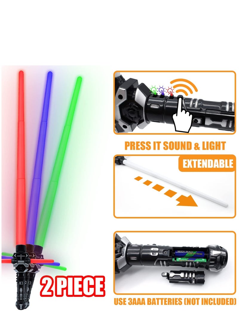 2PCS Light Up Saber for Kid, 2 in 1 Dual Light Up Sabers with FX Sound, Expandable Light Swords Set for Galaxy War Fighter Warriors,  Dress Up Party Birthday Present