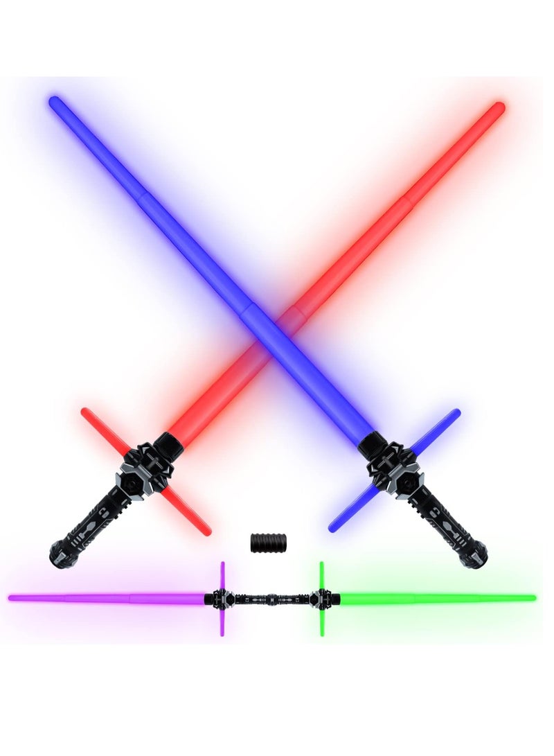 2PCS Light Up Saber for Kid, 2 in 1 Dual Light Up Sabers with FX Sound, Expandable Light Swords Set for Galaxy War Fighter Warriors,  Dress Up Party Birthday Present