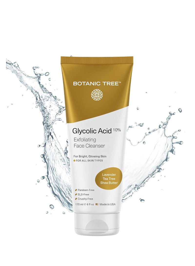 Botanic Tree Glycolic Acid Face Wash, Exfoliating Facial Cleanser and Scrub, 10% Glycolic Acid, AHA and Salicylic Acid, 6 fl. Oz