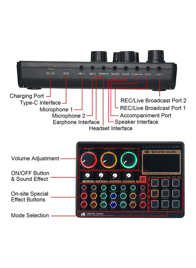 X6 Mini External Live Sound Card Multifunctional Mixer Board Black