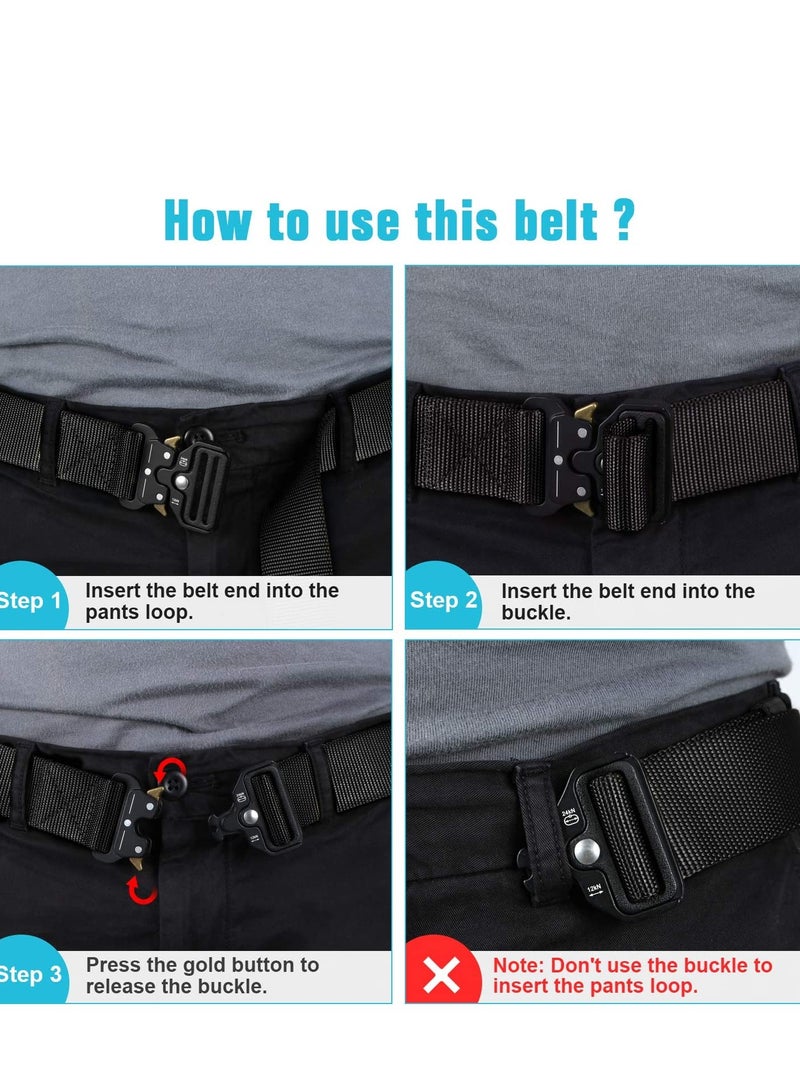 Tactical Belt for Men, Heavy-Duty Webbing Military Style Nylon Belts with Metal & Key Buckle 2 Pack 1.5 Inch