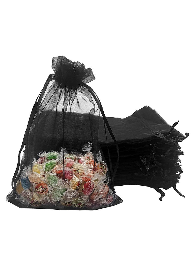 100PCS Sheer Organza Bags 5X7 inches Black with Drawstring Jewelry Pouches Gift Bags for Wedding Party Favor Festival Candy Gift Bags