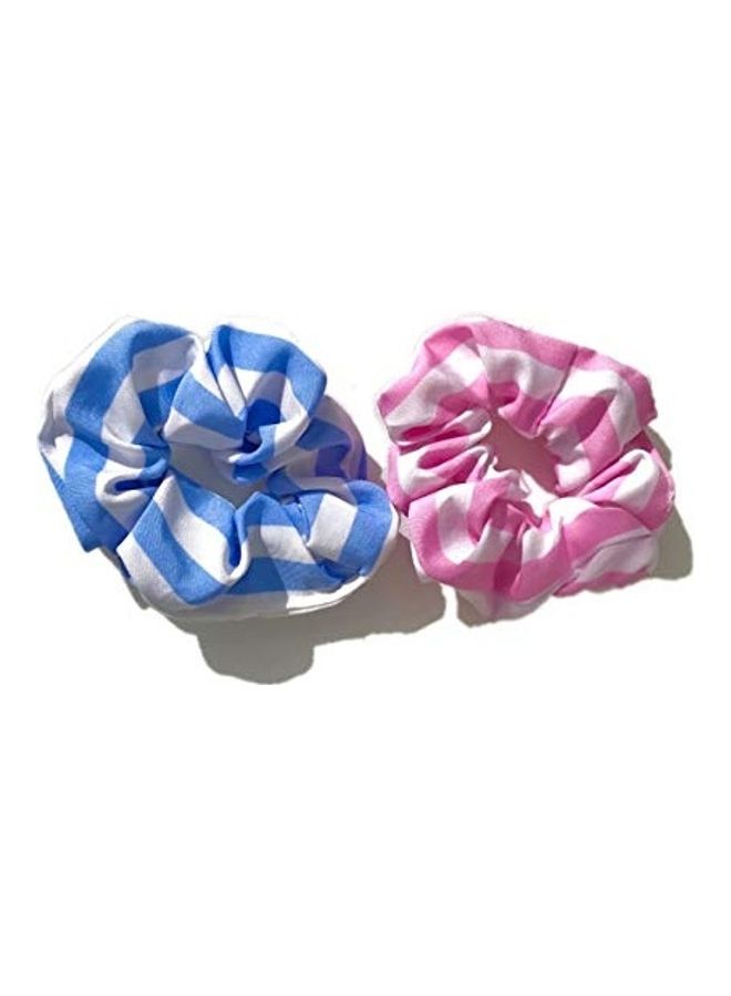 Set Of 2 Striped Hair Ties Pink/Blue