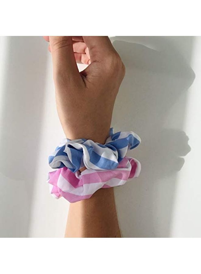 Set Of 2 Striped Hair Ties Pink/Blue