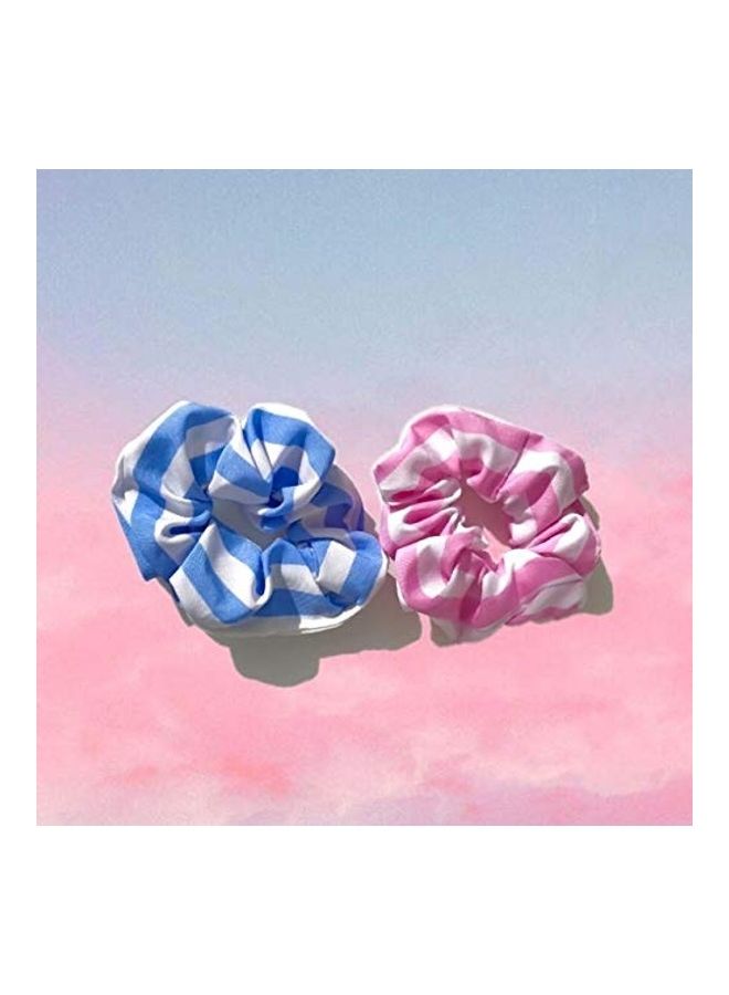 Set Of 2 Striped Hair Ties Pink/Blue