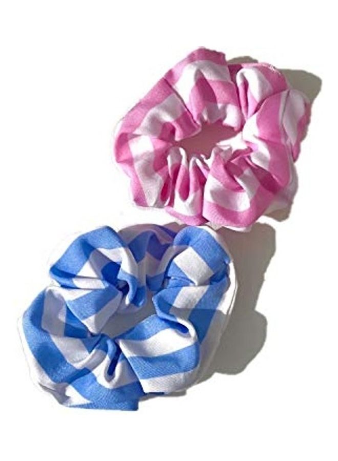 Set Of 2 Striped Hair Ties Pink/Blue