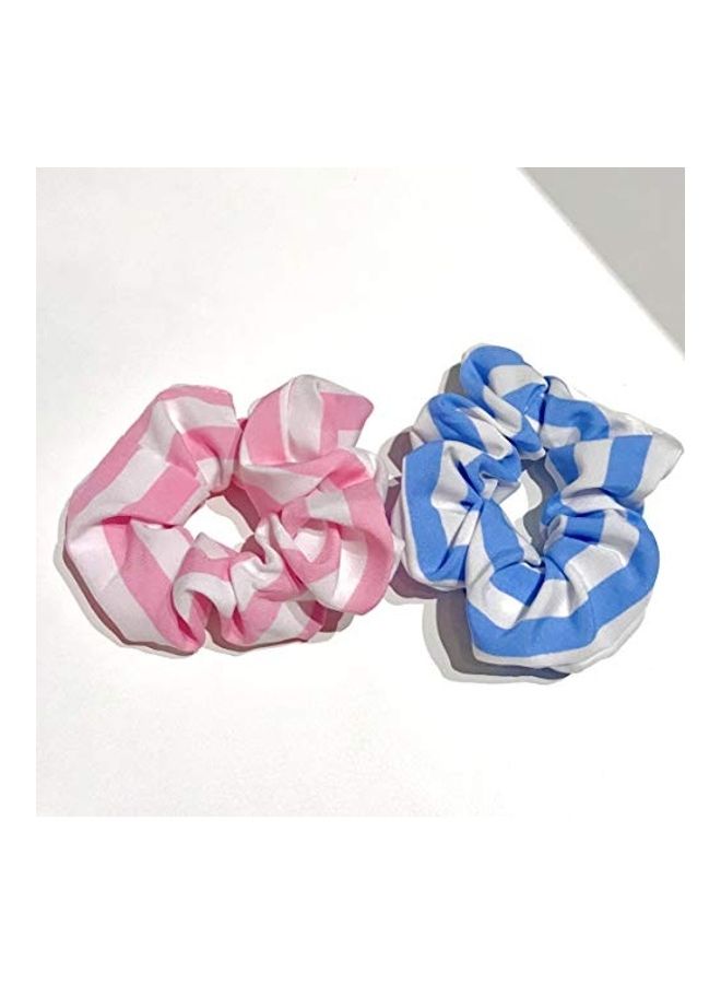 Set Of 2 Striped Hair Ties Pink/Blue