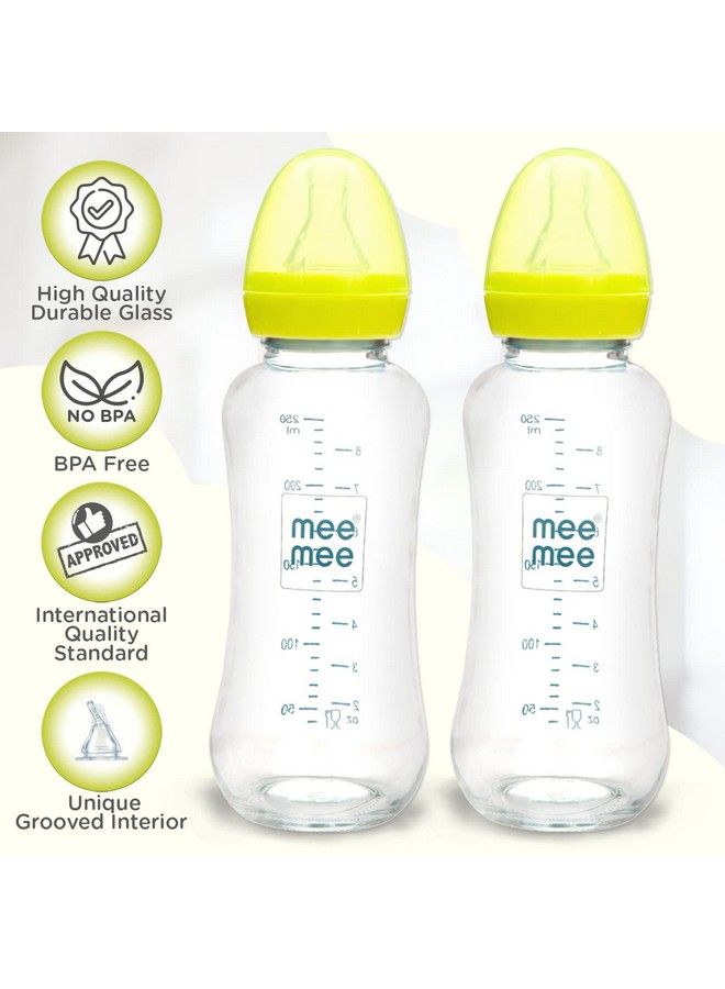 Premium Glass Feeding Bottle With Eazy Flow Technology Anti Colic Valveanti Slipbpa Free Baby Feeding Bottle For Babies & Toddlers(Green 240Mlpack Of 2)