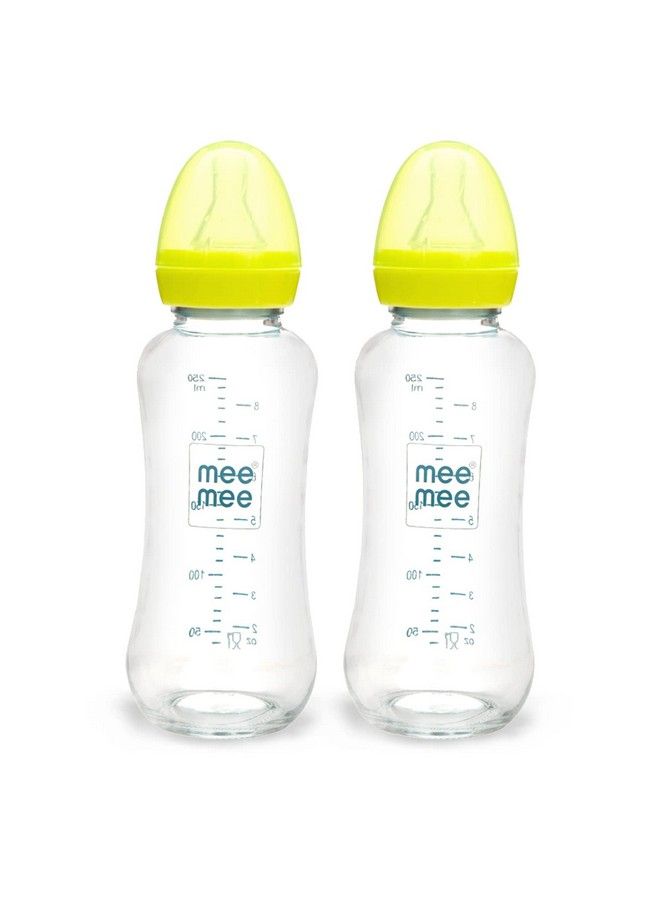 Premium Glass Feeding Bottle With Eazy Flow Technology Anti Colic Valveanti Slipbpa Free Baby Feeding Bottle For Babies & Toddlers(Green 240Mlpack Of 2)