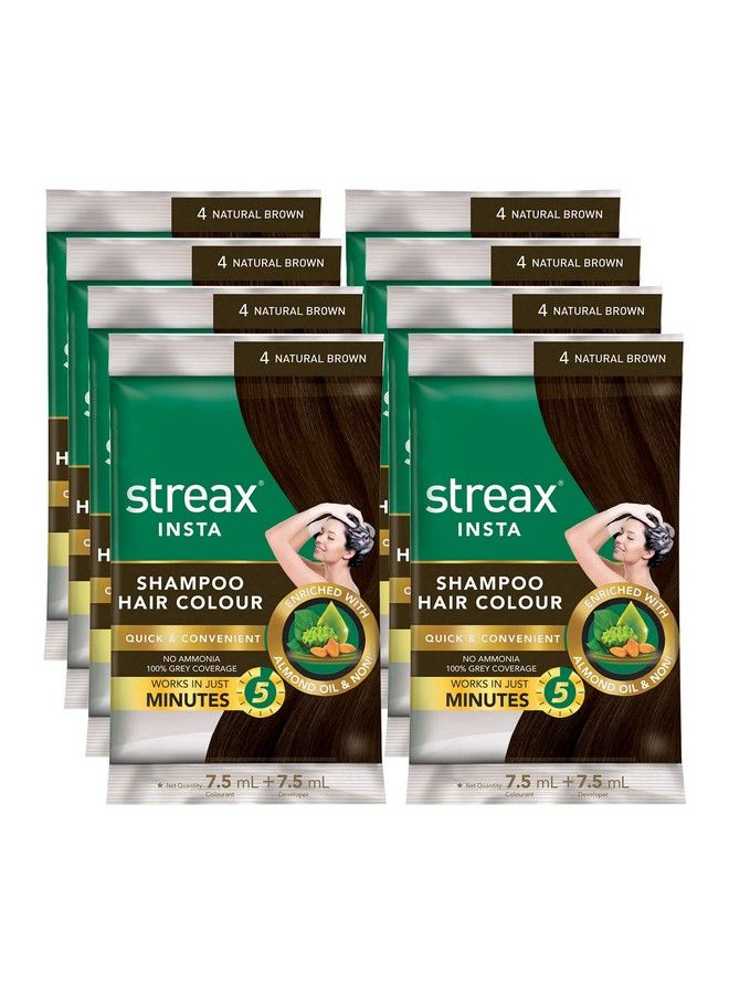 Insta Shampoo Hair Colour For Men & Women ; Enriched With Almond Oil & Noni Extracts ; Longlasting Instant Colour ; Natural Brown ; Pack Of 818 Ml Each