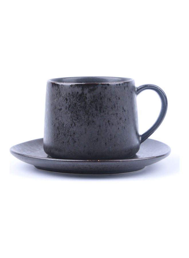 4-Piece Coffee/Tea Ceramic Cup and Saucer Set Black 4 x 300ml
