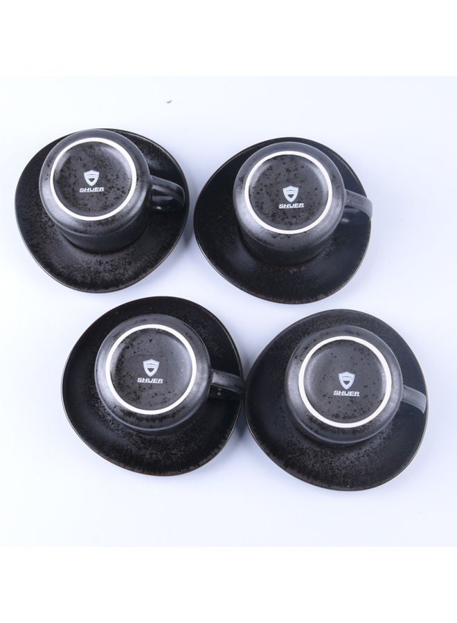 4-Piece Coffee/Tea Ceramic Cup and Saucer Set Black 4 x 300ml