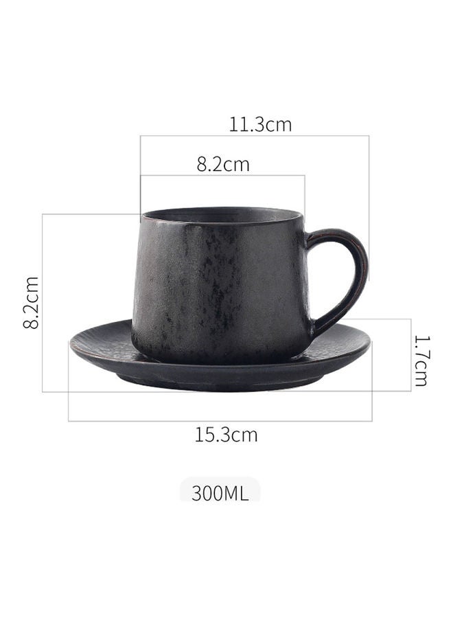4-Piece Coffee/Tea Ceramic Cup and Saucer Set Black 4 x 300ml