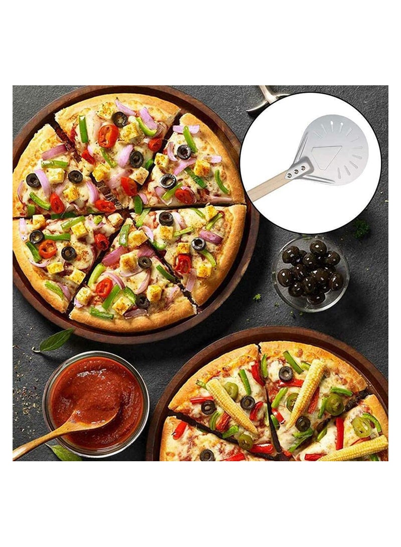 Round Perforated Pizza Peel Aluminum Material Non Durable Turning Detachable Wood Handle