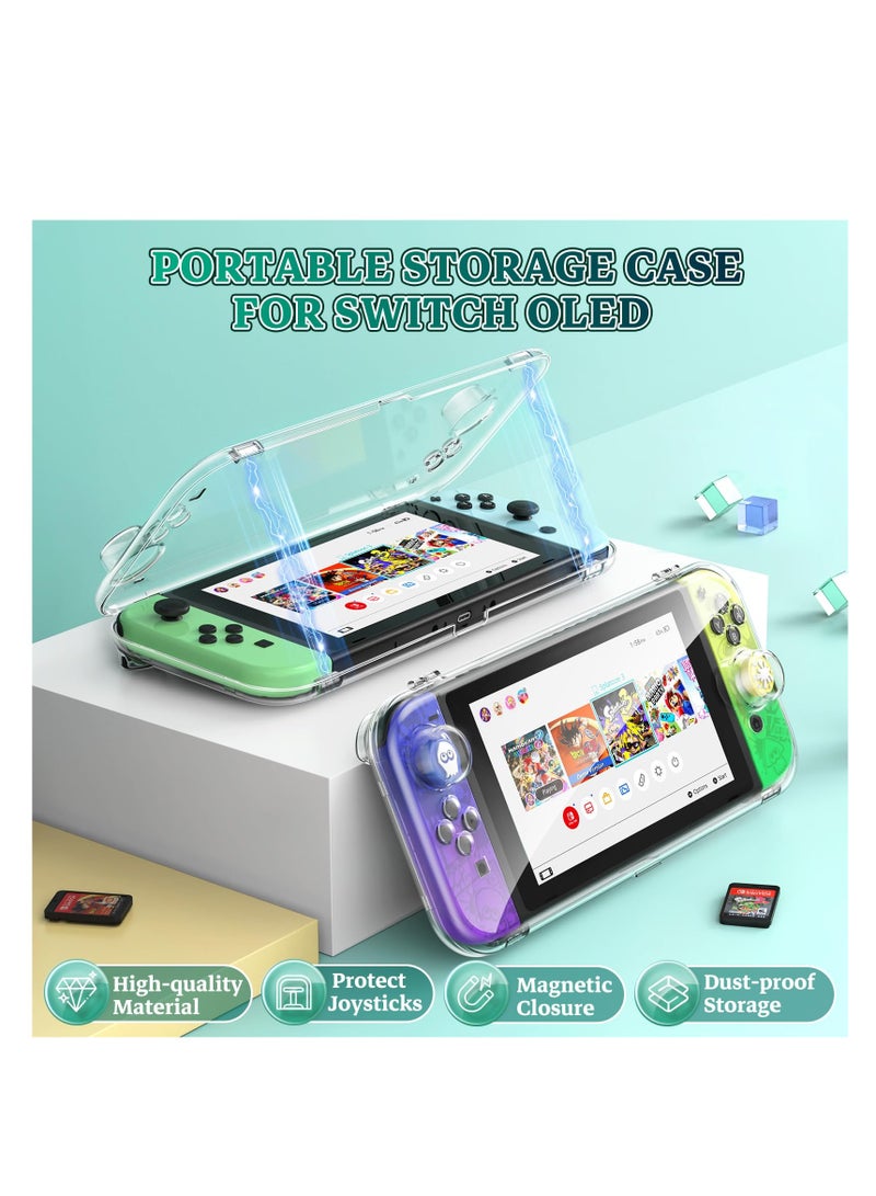 Transparent Case for Nintendo Switch OLED, Magnetic Closure Travel Case for Switch OLED, Comfort Grip Case with Shock-Absorption and Anti-Scratch Design, Transparent