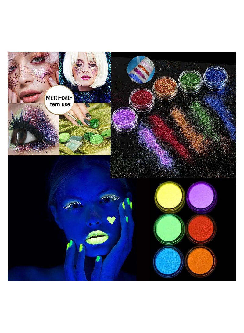 Temporary Glitter Tattoo Kids with 30 Glitter Colors, 6 Fluorescent Colors, 119 Unique Stencils, 3 Body Glue, 5 Brushes, Arts Glitter Make Up Set for Birthdays Party Favor Supplies