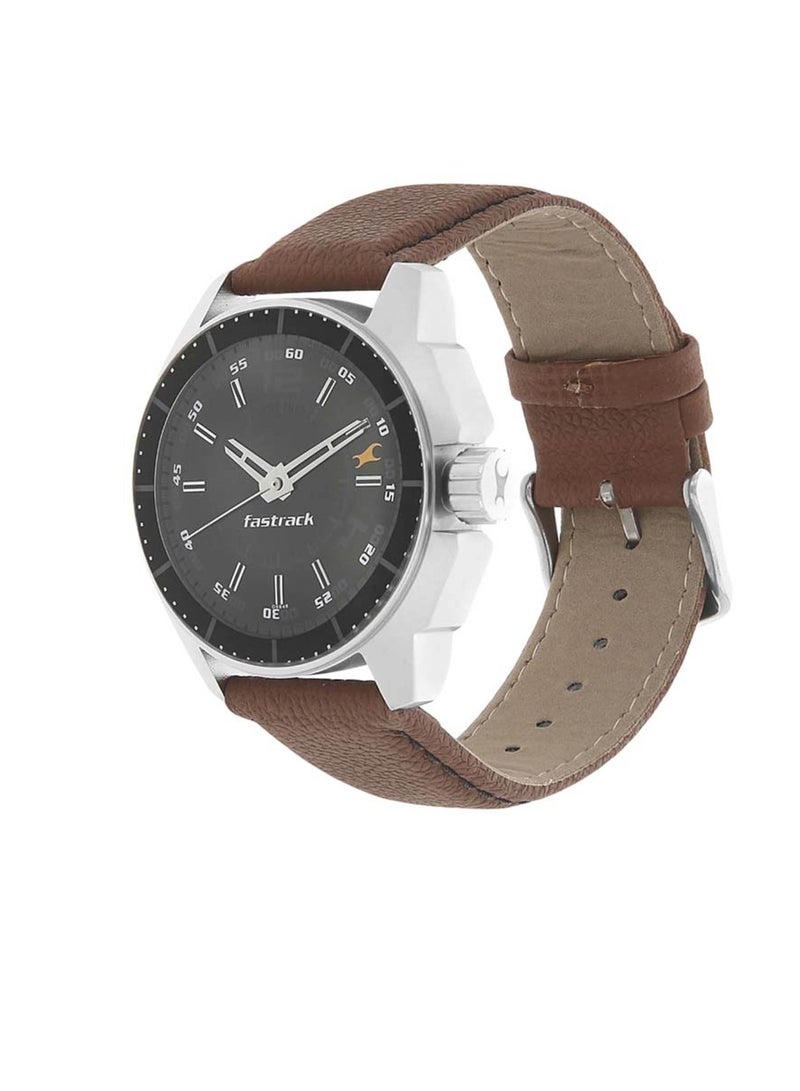 Fastrack Quartz Analog Black Dial Leather Strap Watch for Guys