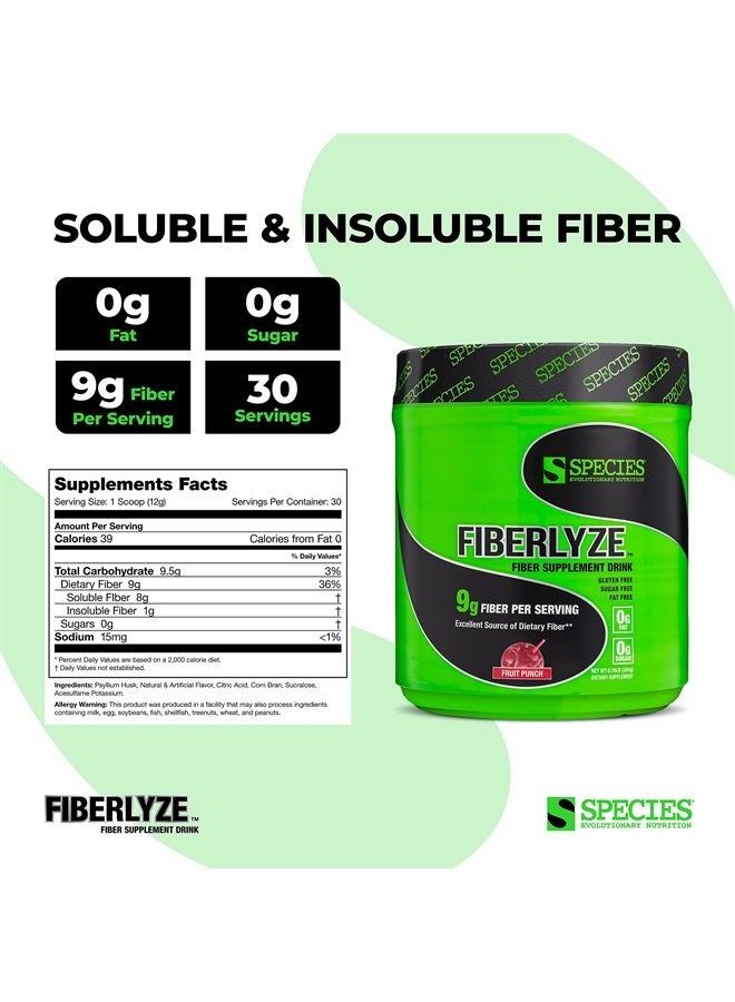 Fiberlyze Fiber Supplement, Psyllium Based Soluble & Insoluble Fiber Powder for Healthy Colon, Digestive Functions (Fruit Punch, 30 Servings)