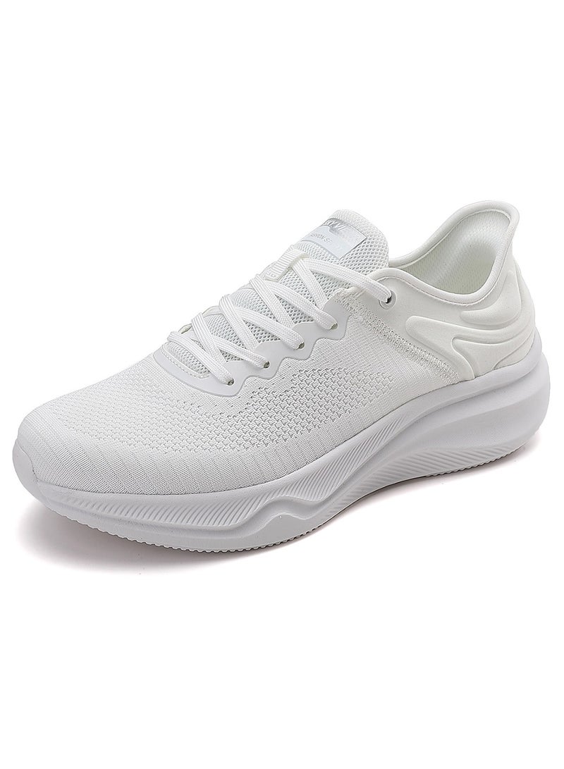 SKYVIEW Men's Slip-ins Running Shoes Comfortable Lightweight Sports Walking Shoes Lace-Up Tennis Breathable Athletic Gym Workout Cross Training Sneakers White