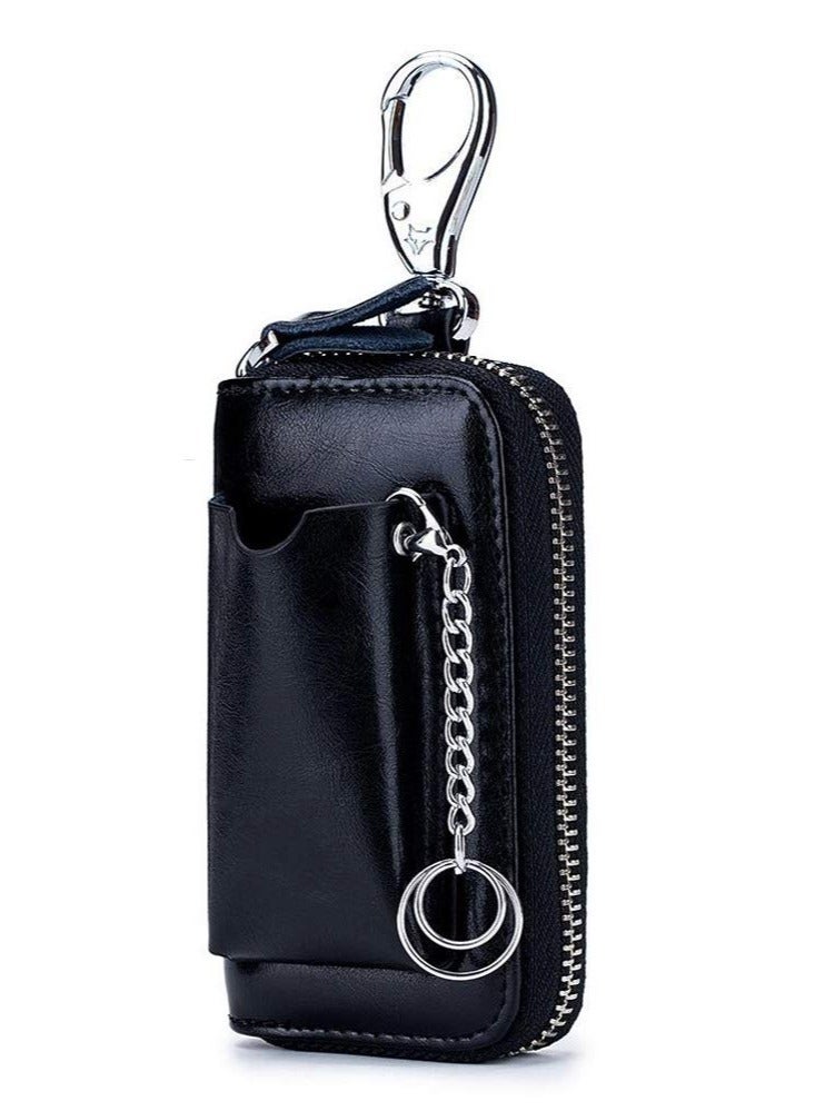 Car key Case, Leather Car Smart Key Fob Case, Portable Car Key Organizer Case, Keyring Zipper Bag, with Keychain,  for Men and Women